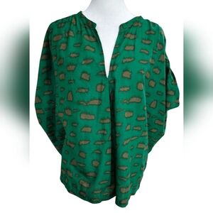 DIEGA 100% Cotton Tolka Boho Printed Bat Wing Top. Green Multi. Size Med